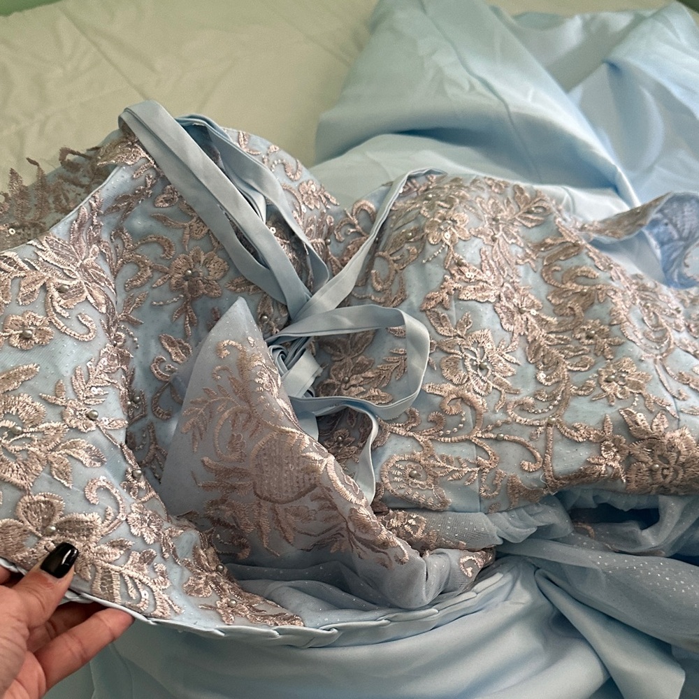 QUINCEANERA Cinderella Elegant Lace Trimmed Baby Blue Ballgown - Picture 7 of 8